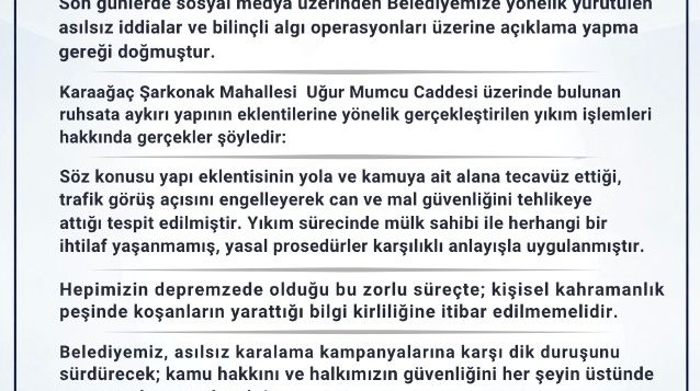ARSUZ BELEDİYESİNDEN KAMUOYUNA DUYURU!